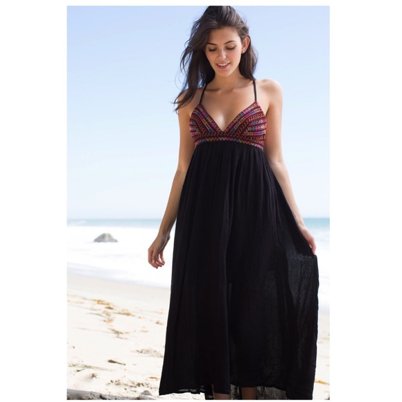 Billabong Dresses & Skirts - Billabong Wild Skies Embroidered Maxi Dress Hi Low